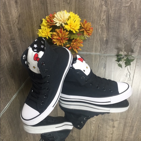 🌺 CONVERSE CTAS HI SHOES BLACK/FIERY RED/WHITE - Picture 8 of 8